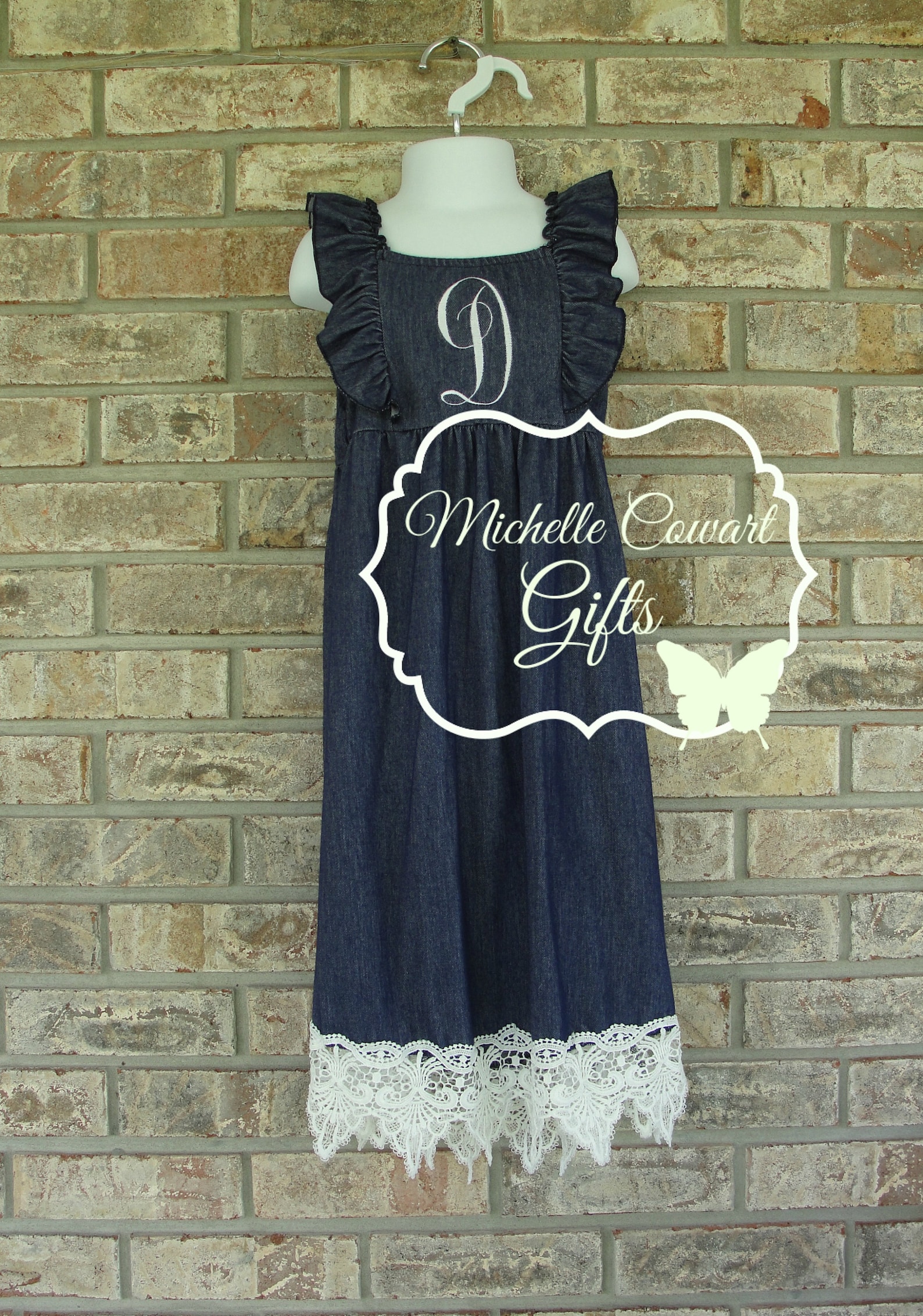 Monogram Dress Monogrammed Dress Denim & Lace Dress 12M 18M 2T Etsy