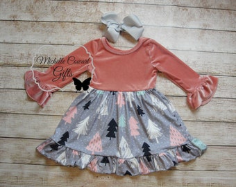 Girls Christmas Tree Dress, Velvet Dress, Girls Christmas Dress, 18M 24M 2T 3T 4T 5/6 6/7  7/8 8/9, Special Price, Black Fri Special, RTS