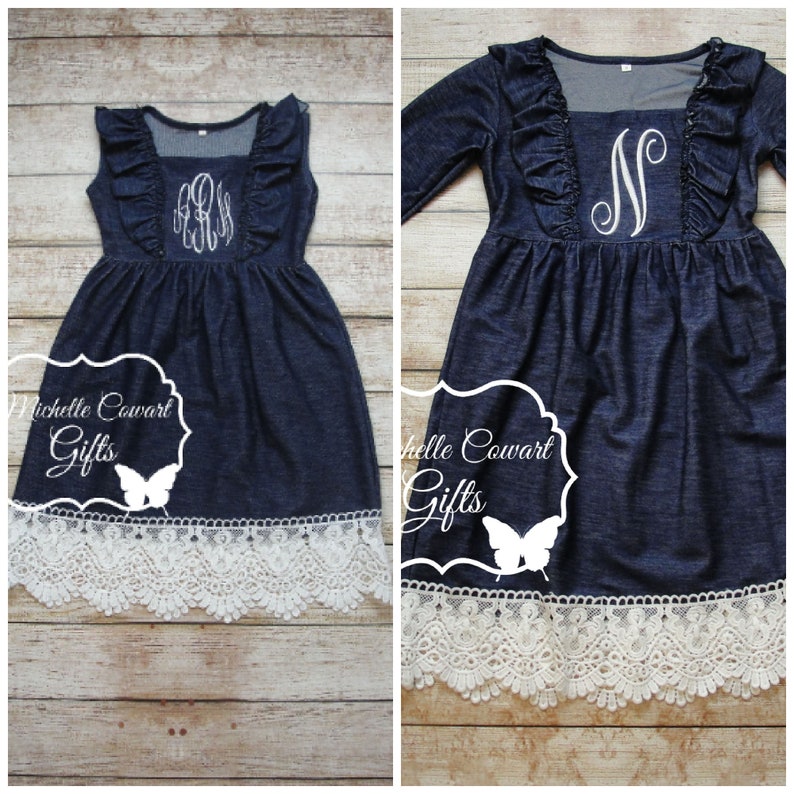 Monogram Dress Monogrammed Dress Denim & Lace Dress 12M 18M 2T Etsy