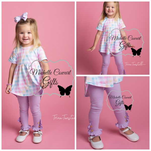 Girl Lavender Outfit, Girls Summer Outfit, Girls School Outfit, Toddler, Beach, 6M, 12M, 18M, 24M, 2T, 3T, 4T, 5, 6, 7, 8, 10, 12, 14, RTS