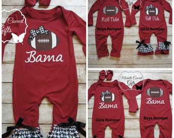 Alabama Football Romper, Baby Girls Bama Outfit, Boys Outfit Alabama Outfit, Football Romper, Bama Romper, Bama Set 3M, 6M, 9M, 12M, 18M, 2T