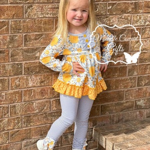 Yellow Outfit, Gray Outfit, Girls Outfit, Girls Winter Outfit, School Set, Girls, Toddler, RTS, 12M, 18M, 2T, 3T, 4T, 5, 6, 7, 8, 10, 12 image 6