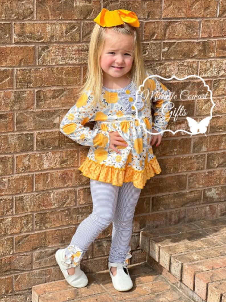 Yellow Outfit, Gray Outfit, Girls Outfit, Girls Winter Outfit, School Set, Girls, Toddler, RTS, 12M, 18M, 2T, 3T, 4T, 5, 6, 7, 8, 10, 12 image 6