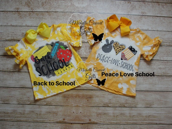 Peace Love School Shirt Girls School Shirt Bleached Shirt Size 3 4 5 6 7 8 10 First Day School Shirt Girls Shirt Kids Shirt RTS