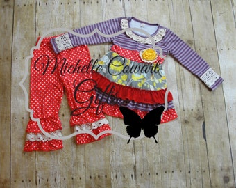 Girls Red Outfit, Ruffle Pants, Girls Outfit, Toddler Red Outfit, 9M 12M 18M 2T 3T 4T 5 6 7 8 9 10 12 14, Matching Sister's Outfit