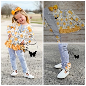 Yellow Outfit, Gray Outfit, Girls Outfit, Girls Winter Outfit, School Set, Girls, Toddler, RTS, 12M, 18M, 2T, 3T, 4T, 5, 6, 7, 8, 10, 12 image 1