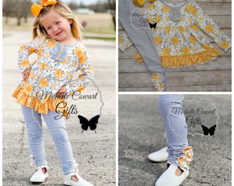 Yellow Outfit, Gray Outfit, Girls Outfit, Girls Winter Outfit, School Set, Girls, Toddler, RTS, 12M, 18M, 2T, 3T, 4T, 5, 6, 7, 8, 10, 12