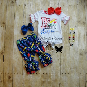 Girls Kindergarten Diva Outfit, Girls Kindergarten Outfit, 3, 4, 5, 6, 7, 3T 4T, Back to School Outfit, First Day of School Outfit, RTS Sale
