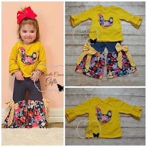 Girls Chicken Outfit, Chicken Set, Farm Outfit, 4-H Outfit, Flair Pants, Girls Chicken Set, Toddler Chicken Set, 2T, 3T, 4T, 6, RTS