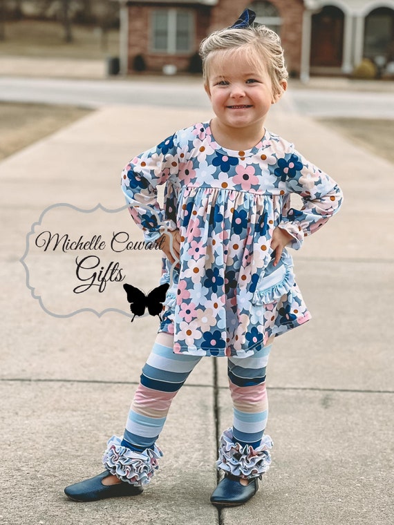 Girl Blue Stripe Outfit, Girls Fall Outfit, Toddler, 12M, 18M, 24M, 2T, 3T, 4T, 5, 6, 7, 8, 10, 12, 14, RTS, Girls Winter Outfit, School