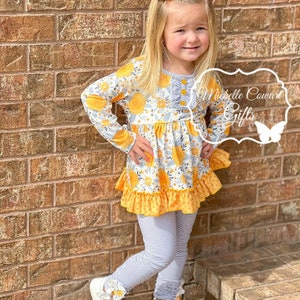 Yellow Outfit, Gray Outfit, Girls Outfit, Girls Winter Outfit, School Set, Girls, Toddler, RTS, 12M, 18M, 2T, 3T, 4T, 5, 6, 7, 8, 10, 12 image 9