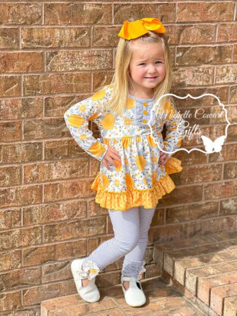 Yellow Outfit, Gray Outfit, Girls Outfit, Girls Winter Outfit, School Set, Girls, Toddler, RTS, 12M, 18M, 2T, 3T, 4T, 5, 6, 7, 8, 10, 12 image 9