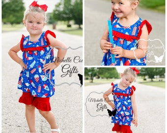 Red White Blue Outfit, Girls 4th of July Outfit, Girls Outfit Toddler Outfit, 3M 6M 9M 12M 18M 2T 3T 4T 5/6 6/7 7/8 8/9 10 12 14 16 RTS