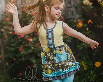 Girls Capri Outfit - Girls Capri Set - Toddler Capri - 12M 18M 2T 3T 4T 5/6 6/7 Girls Outfit - Girls Blue Outfit - Girls Yellow Outfit