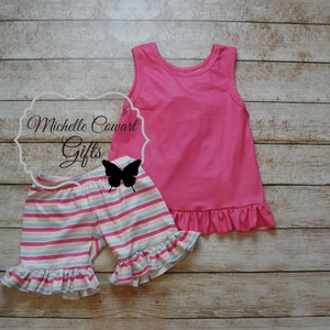Girls Pink Bow Back Short Outfit, 6M 9M 12M 18M 2T 3T 4T 5 6 7 8 Girls Outfit, Girls Summer Outfit, Girls School Outfit, RTS, Free Shipping Outfit Only
