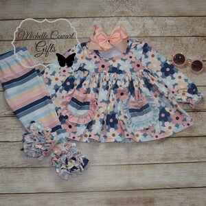 Girl Blue Stripe Outfit, Girls Fall Outfit, Toddler, 12M, 18M, 24M, 2T, 3T, 4T, 5, 6, 7, 8, 10, 12, 14, RTS, Girls Winter Outfit, School bild 10