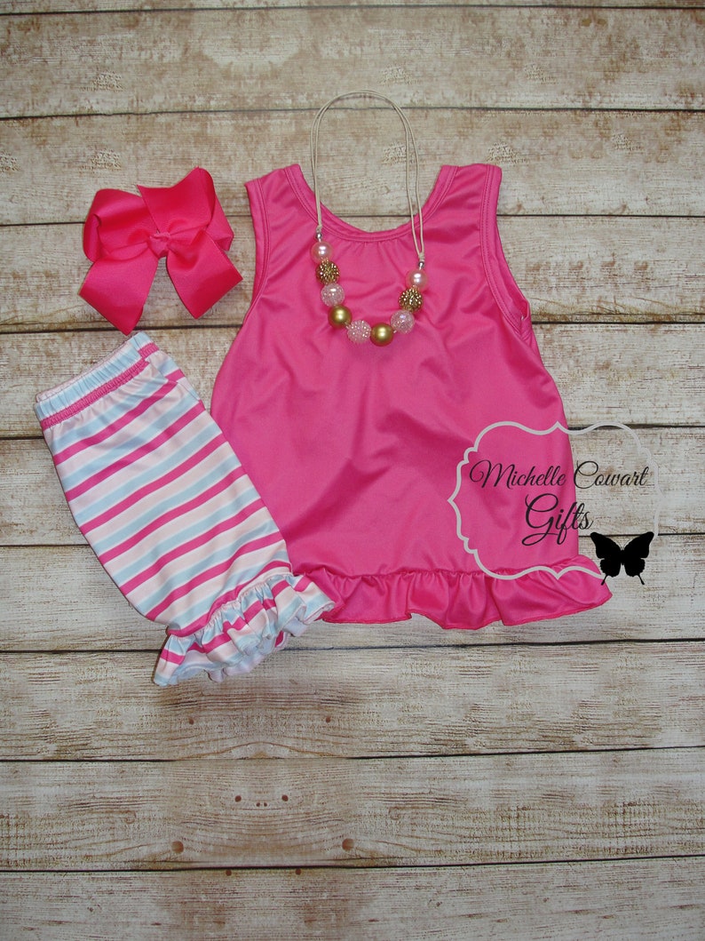 Girls Pink Bow Back Short Outfit, 6M 9M 12M 18M 2T 3T 4T 5 6 7 8 Girls Outfit, Girls Summer Outfit, Girls School Outfit, RTS, Free Shipping Outfit W Bow&Neck