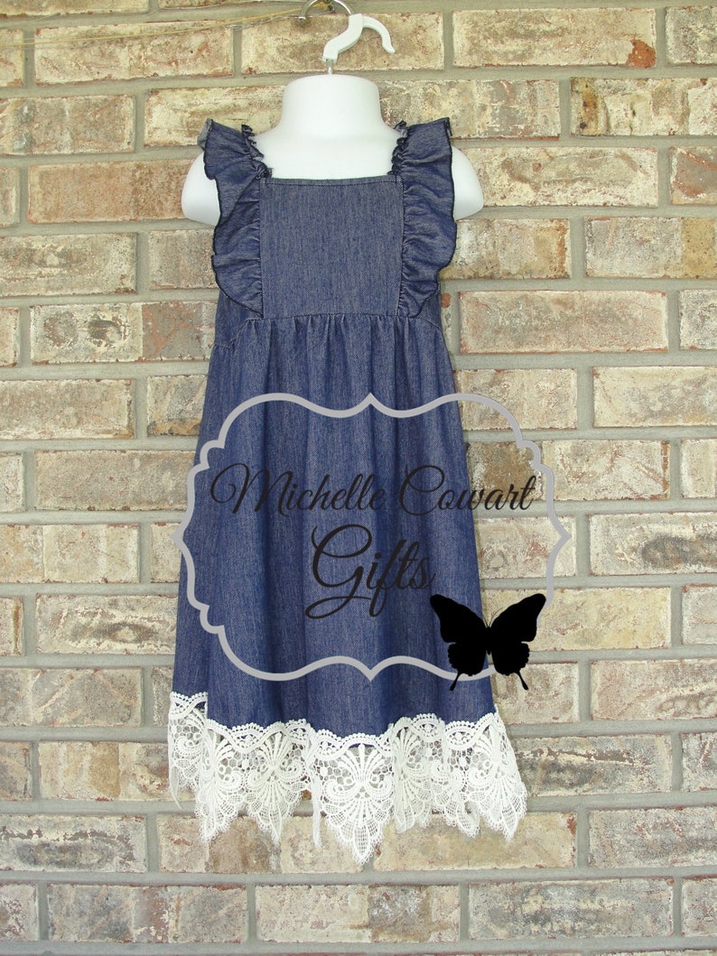 Monogrammed Dress Denim & Lace Dress, Denim Dress, 12M 18M 2T 3T 4T 5 6 7 8 10 12, Girls Fall Dress, Wedding, Cowgirl Dress, Father Dance Dress No Monogram