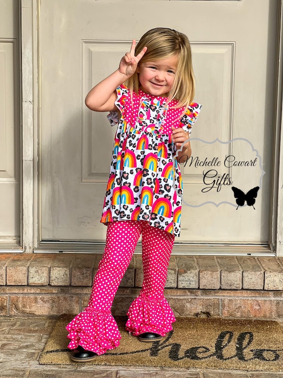 Girls Hot Pink Outfit, Girls Fall Outfit, Girls Fall Set, Toddler Outfit, School, 12M, 18M, 24M, 2T, 3T, 4T, 5, 6, 7, 8, 10, 12, 14, RTS