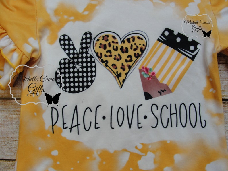 Peace Love School Shirt Girls School Shirt Bleached Shirt Size 3 4 5 6 7 8 10 First Day School Shirt Girls Shirt Kids Shirt RTS afbeelding 5