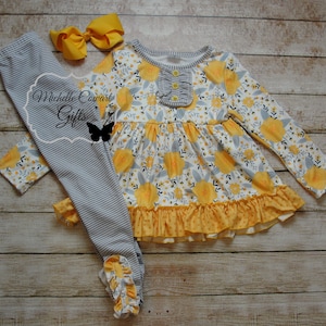 Yellow Outfit, Gray Outfit, Girls Outfit, Girls Winter Outfit, School Set, Girls, Toddler, RTS, 12M, 18M, 2T, 3T, 4T, 5, 6, 7, 8, 10, 12 image 10