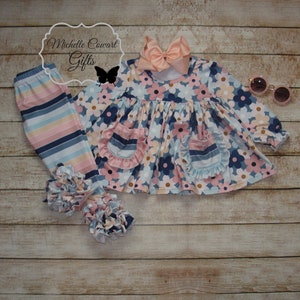 Girl Blue Stripe Outfit, Girls Fall Outfit, Toddler, 12M, 18M, 24M, 2T, 3T, 4T, 5, 6, 7, 8, 10, 12, 14, RTS, Girls Winter Outfit, School bild 7