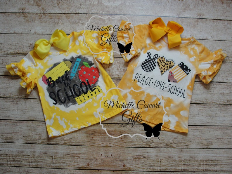 Peace Love School Shirt Girls School Shirt Bleached Shirt Size 3 4 5 6 7 8 10 First Day School Shirt Girls Shirt Kids Shirt RTS afbeelding 6