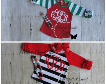 Girls Christmas Raglan, Christmas Shirt, Christmas Icing Raglan, Monogram Shirt, Glitter Vinyl, 9M, 12M, 18M, 2T, 3T, 4, 5, 6, 7, 8