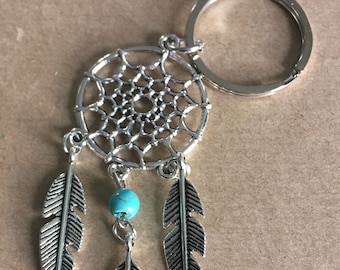 Dreamcatcher Keychain, Green and Silver Keychain