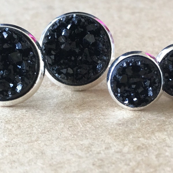 Black Druzy Stud Earrings, Faux Black Druzy Earrings, Druzy Earrings, Black Druzy Leverback Earrings, 8mm Druzy Earrings