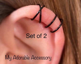 Cartilage Ear cuffs, Set of 2 Ear Cuffs, Criss Cross Cuff, Double Band Ear Cuff