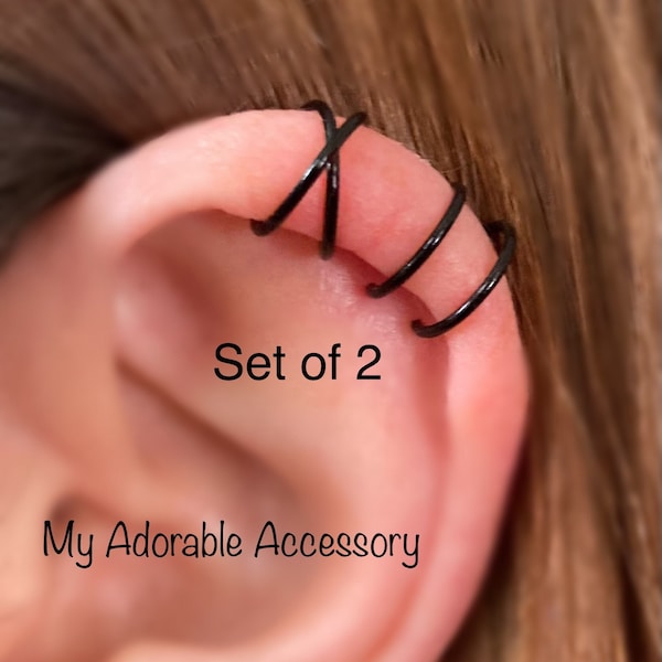 Cartilage Ear cuffs, Set of 2 Ear Cuffs, Criss Cross Cuff, Double Band Ear Cuff