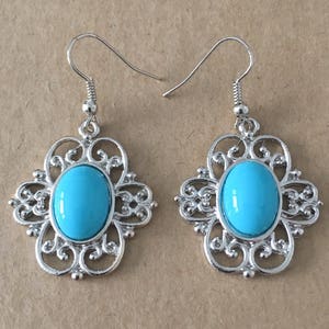 Vintage Turquoise Flower Dangle Earrings