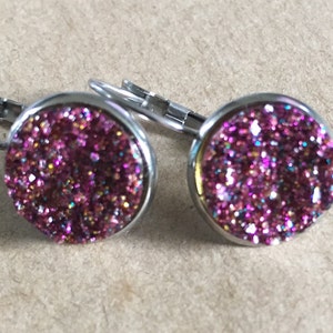 Purple Druzy Leverback Earrings, Faux Purple Druzy Earrings, Druzy Earrings