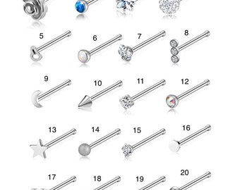 Stud Nose Rings, Assorted Nose rings, Moon Nose Ring, Heart Nose Ring, Bone Shaped Nose Ring Stud