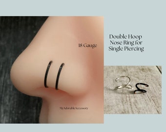 18 Gauge Twist in Single Pierced Nose Ring for a Double Pierced Look, Illusion nose hoop, Double Nose Ring for Single Piercing