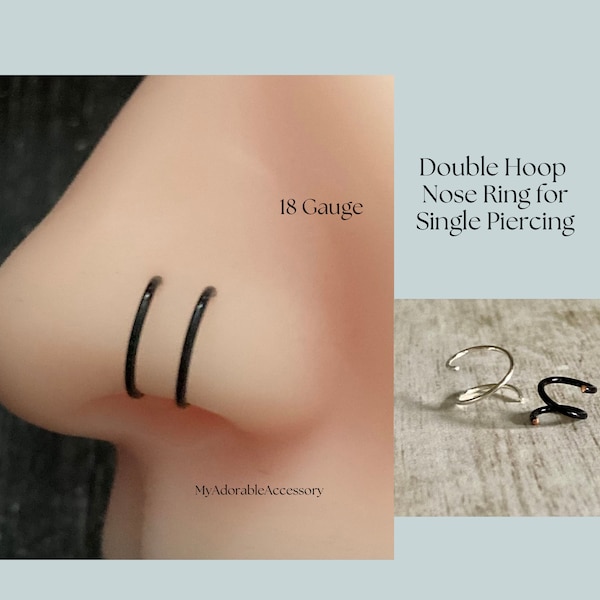 18 Gauge Twist in Single Pierced Nose Ring for a Double Pierced Look, Illusion nose hoop, Double Nose Ring for Single Piercing