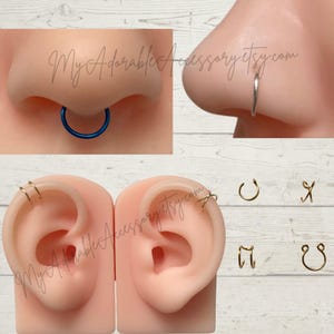 Set of 4 fake piercings/fake nose ring/fake septum ring/cartilage ear cuff, cross ear cuff, Choose your size and color