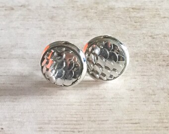 10mm Silver Mermaid Scale Earrings, Dragon Scale Earrings