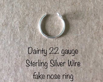 22 Gauge Fake Nose Ring, Sterling Silver Fake Nose Ring, Fake Nose Ring, Faux Nose Ring