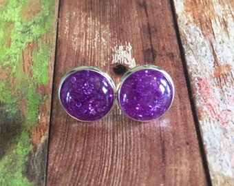 Faux Amethyst Stone Purple Stud Earrings