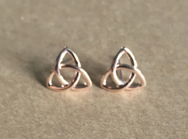 Rose Gold Celtic Knot Stud Earrings, Celtic Knot Earrings, Triangle Earrings image 2