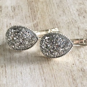 Teardrop Faux Druzy Leverback Earrings: Silver Color
