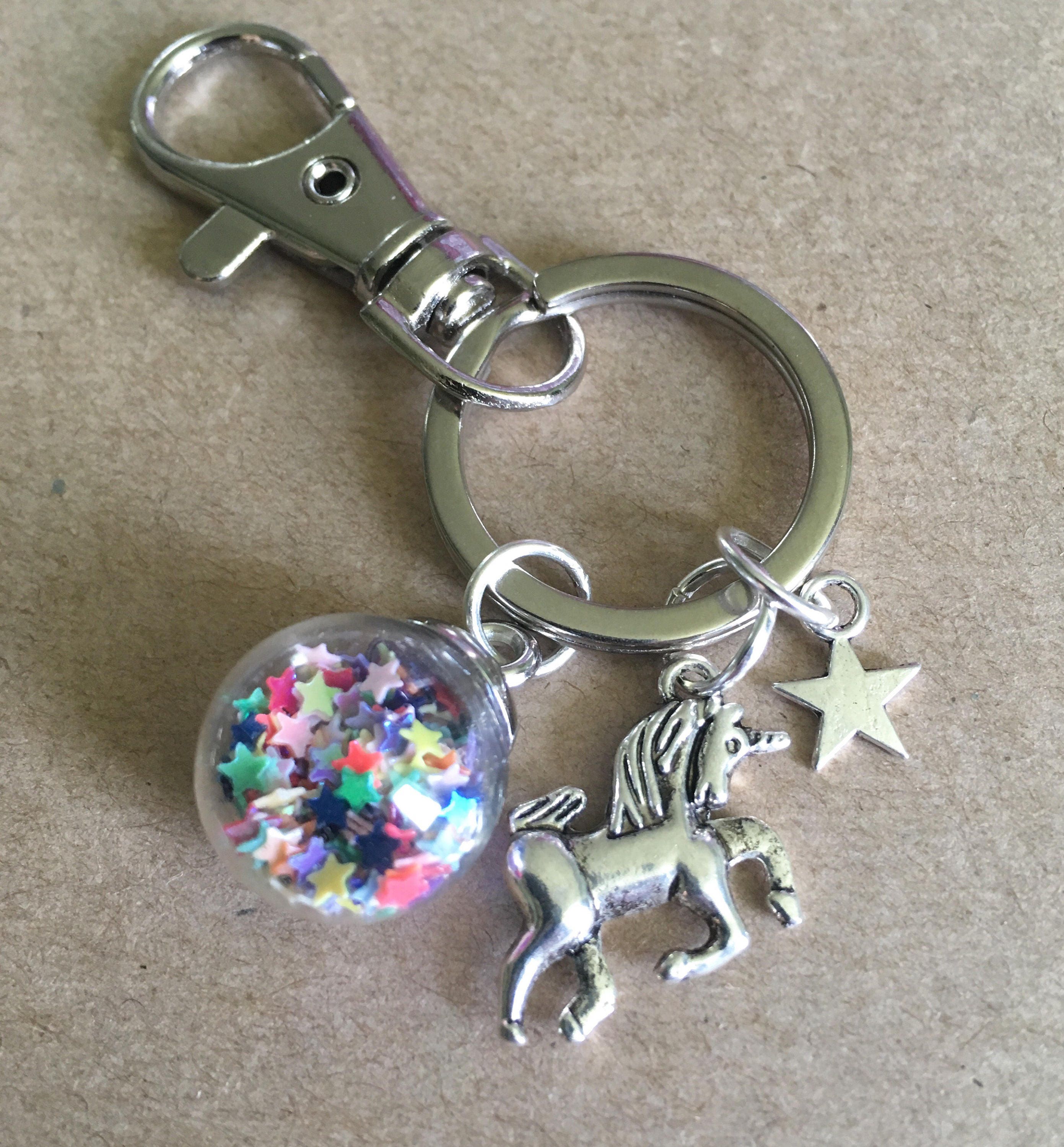 Unicorn Star Glitter Keychain Unicorn Keychain Star Etsy