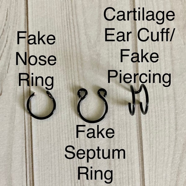 Set of three fake piercings/fake nose ring/fake septum ring/cartilage ear cuff