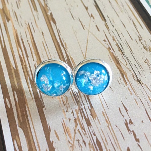 10mm Blue Faux Fire Opal Earrings