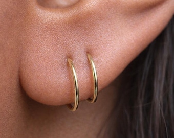 Spiral Twist Earrings: Double Piercing Hoop, Sterling Silver, Gold Filled