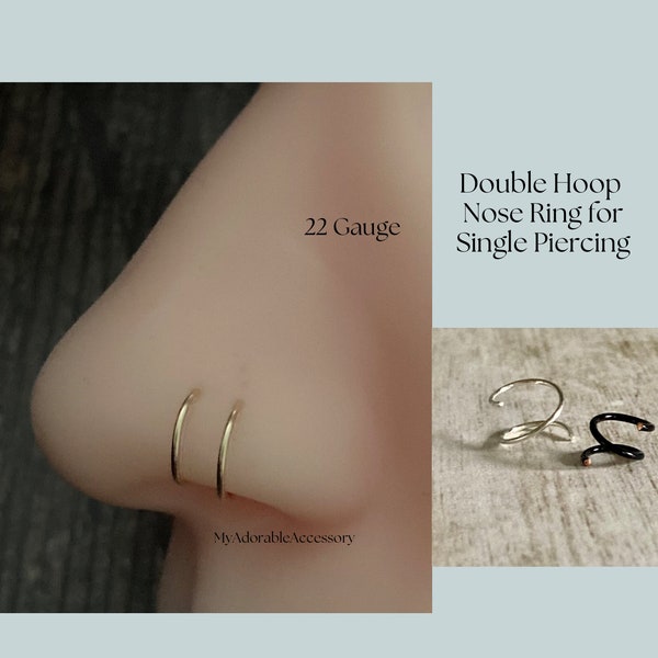 22 Gauge Twist in Single Pierced Nose Ring for a Double Pierced Look, Illusion nose hoop, Double Nose Ring for Single Piercing