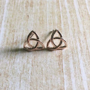 Rose Gold Celtic Knot Stud Earrings, Celtic Knot Earrings, Triangle Earrings image 1