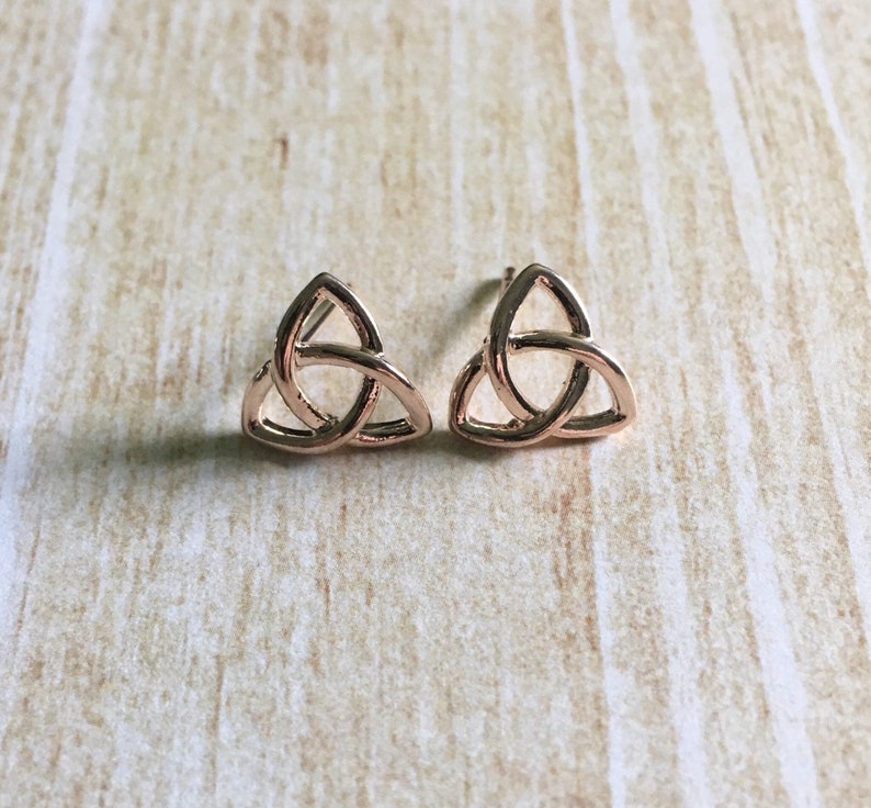 Rose Gold Celtic Knot Stud Earrings, Celtic Knot Earrings, Triangle Earrings image 1